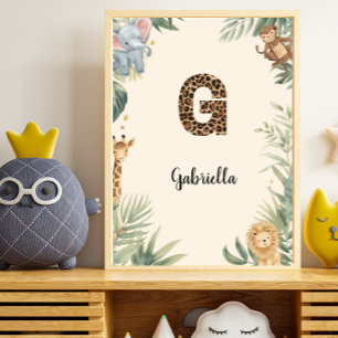 Affiche Safari Jungle Monogramme Personnalisé Nom G Crèche