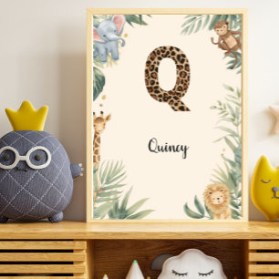 Affiche Safari Jungle Monogramme Personnalisé Nom Q Nounou