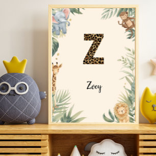 Affiche Safari Jungle Monogramme Personnalisé Nom Z Crèche