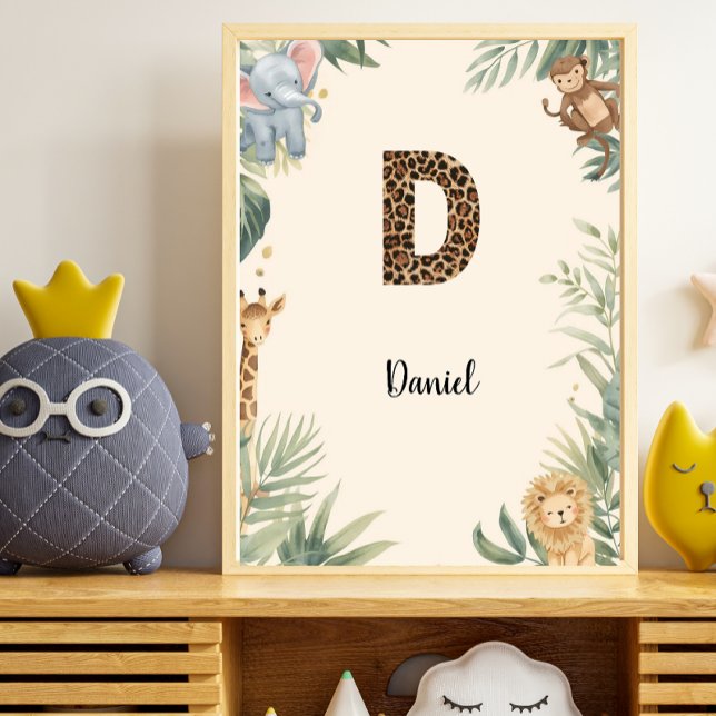 Affiche Safari Jungle Nom Personnalisé Monogramme D Décora (Créateur téléchargé)