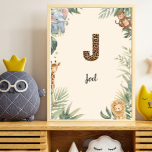 Affiche Safari Jungle Nom Personnalisé Monogramme J Nounou