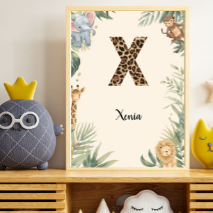 Affiche Safari Jungle Nom Personnalisé Monogramme X Nounou
