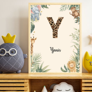Affiche Safari Jungle Nom Personnalisé Monogramme Y Nounou