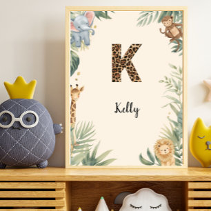 Affiche Safari Jungle Nom Prénom Personnalisé K Nursery