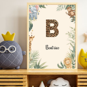 Affiche Safari Jungle Nom Prénom Personnalisé Monogramme B