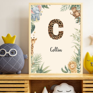 Affiche Safari Jungle Nom Prénom Personnalisé Monogramme C