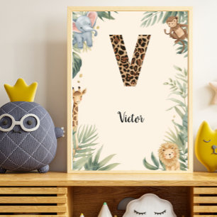 Affiche Safari Jungle Nom Prénom Personnalisé V Nurserie