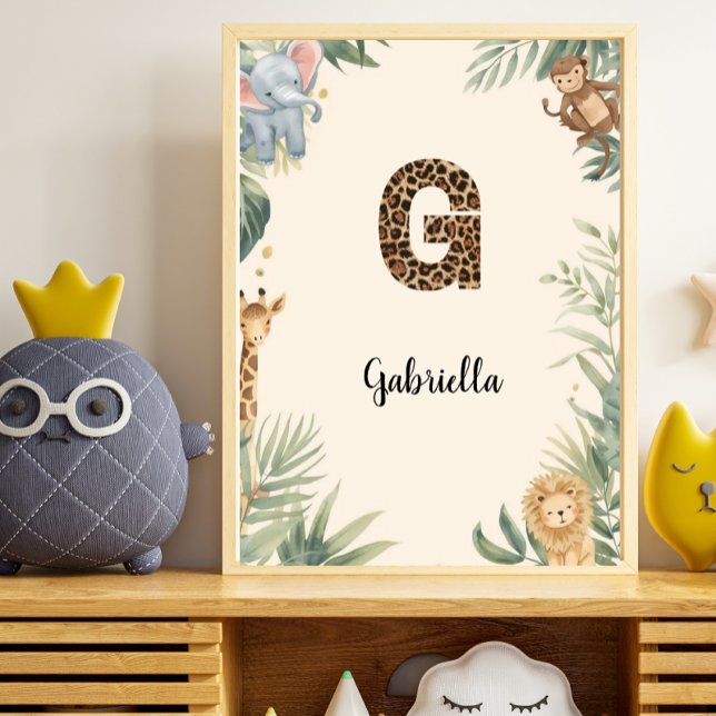 Affiche Safari Jungle Personalized Name Monogram G Nursery (Créateur téléchargé)