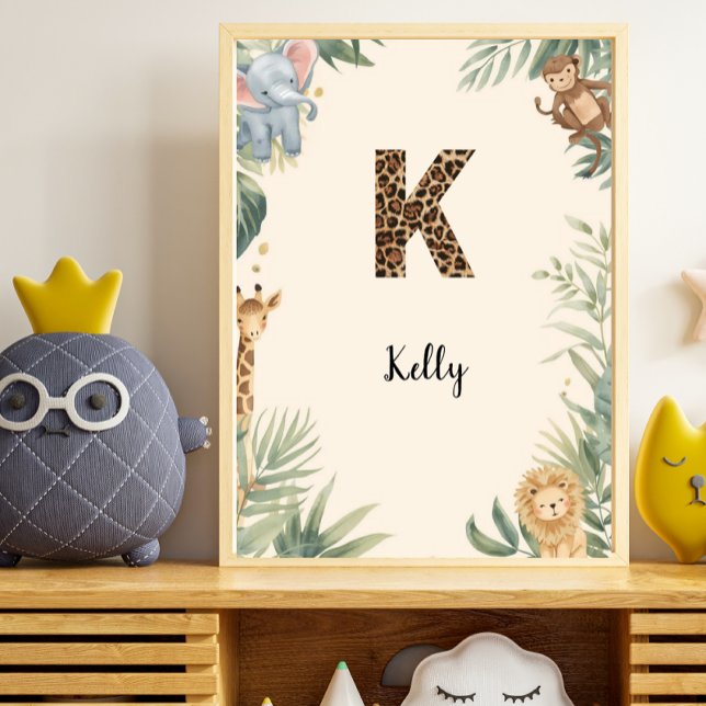 Affiche Safari Jungle Personalized Name Monogram K Nursery (Créateur téléchargé)