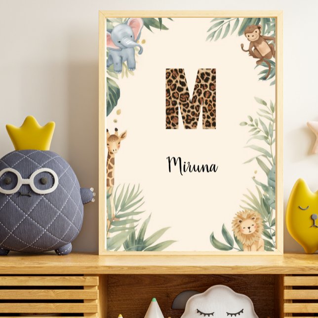 Affiche Safari Jungle Personalized Name Monogram M Nursery (Créateur téléchargé)