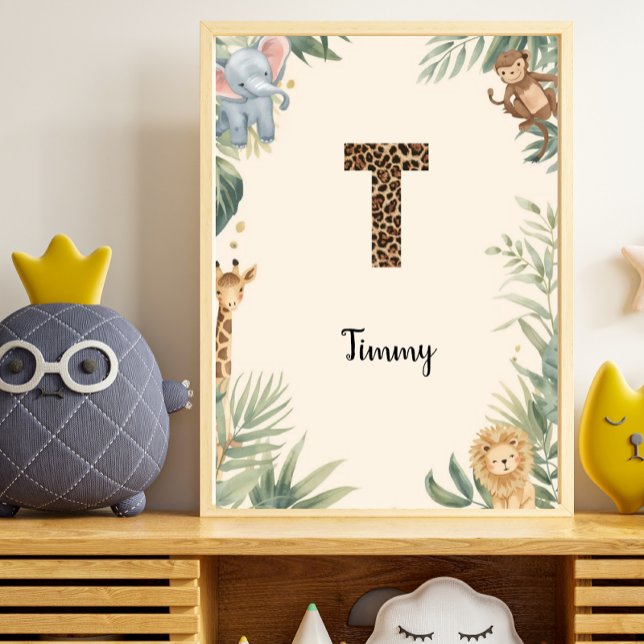 Affiche Safari Jungle Personalized Name Monogram T Nursery (Créateur téléchargé)