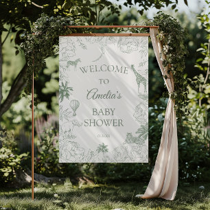 Affiche Safari Jungle Vert Sauge Animaux Baby Shower