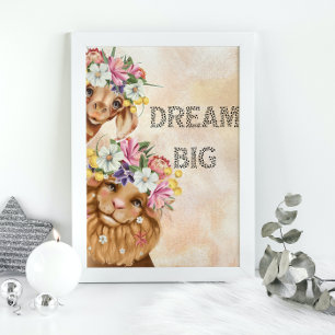 Affiche Safari jungle wildone baby shower aquarelle  Or