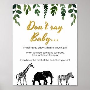 Affiche Safari ne pas dire Baby shower Jeu Clothespin Peg