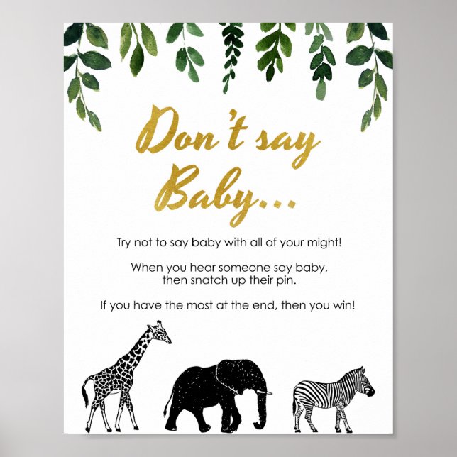 Affiche Safari ne pas dire Baby shower Jeu Clothespin Peg (Devant)
