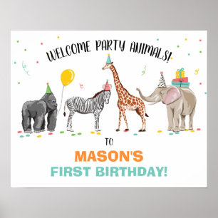 Affiche Safari Party Animaux Zoo Anniversaire Bienvenue