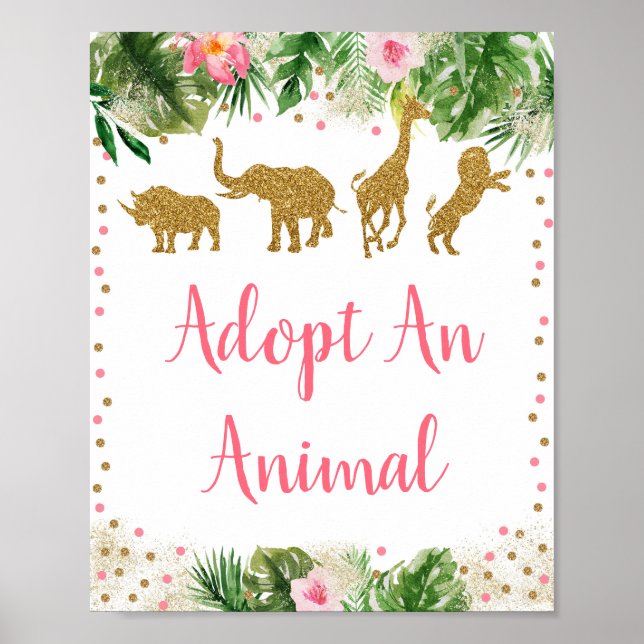 Affiche Safari Rose & Or Adopter Un Signe D'Anniversaire A (Devant)
