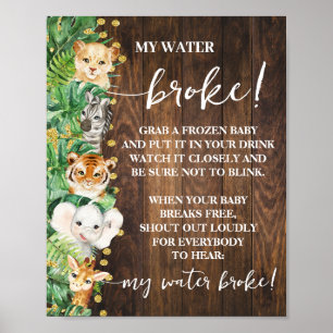Affiche Safari Rustique Animaux My Water Broke Baby shower