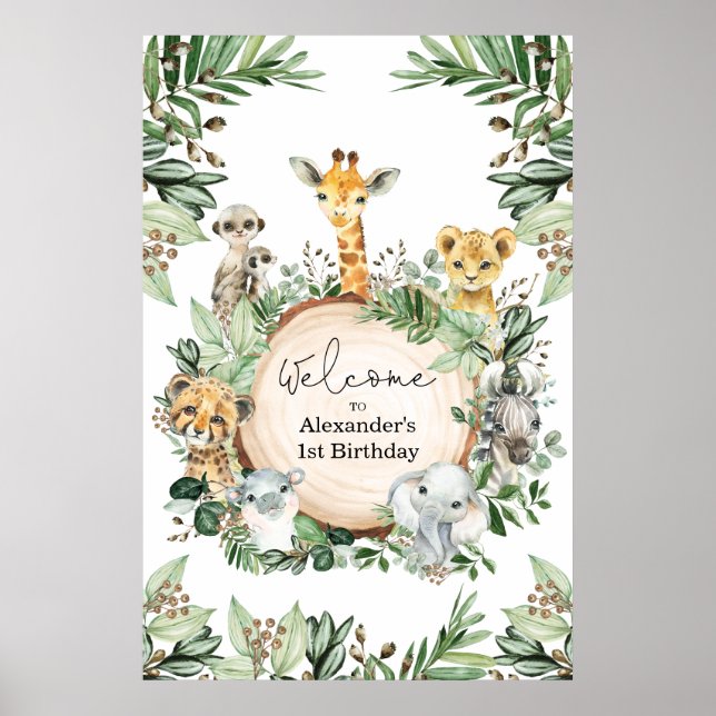 Affiche Safari sauvage Animaux Verdure rustique Anniversai (Devant)