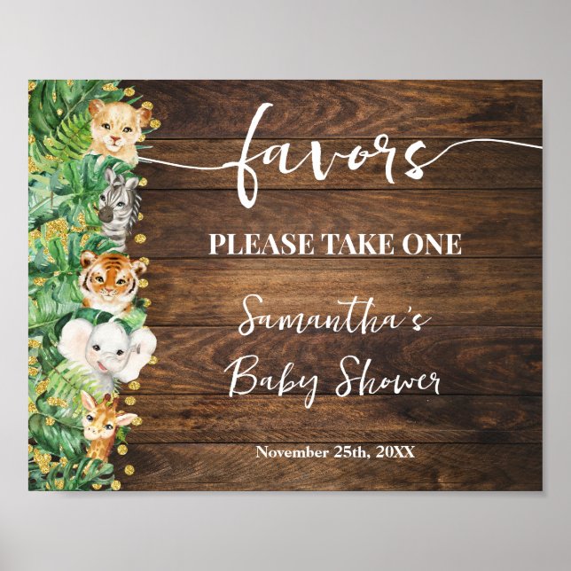 Affiche Safari sauvage Rustique Animaux Favoriser Baby sho (Devant)