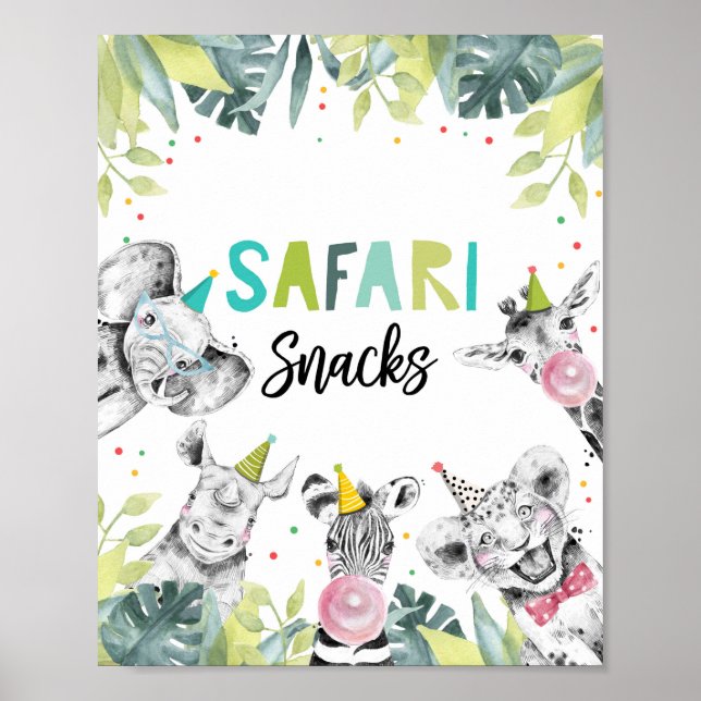 Affiche Safari Snack Party Animaux Garçon Signal d'anniver (Devant)