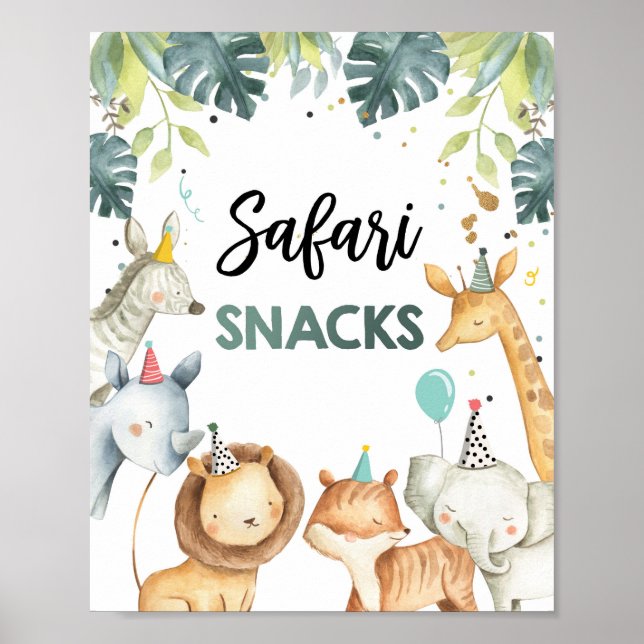 Affiche Safari Snacks Animaux sauvages Garçon Anniversaire (Devant)