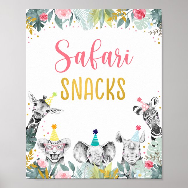 Affiche Safari Snacks Pink Gold Party Animal Anniversaire (Devant)