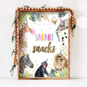 Affiche Safari Snacks Safari Party Animaux Signal d'annive