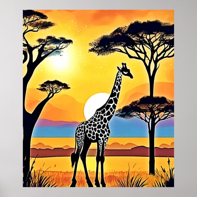 Affiche Safari Sunset: Giraffe's Embrace (Devant)