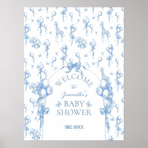Affiche Safari Toile Bleu Baby shower animal Bienvenue