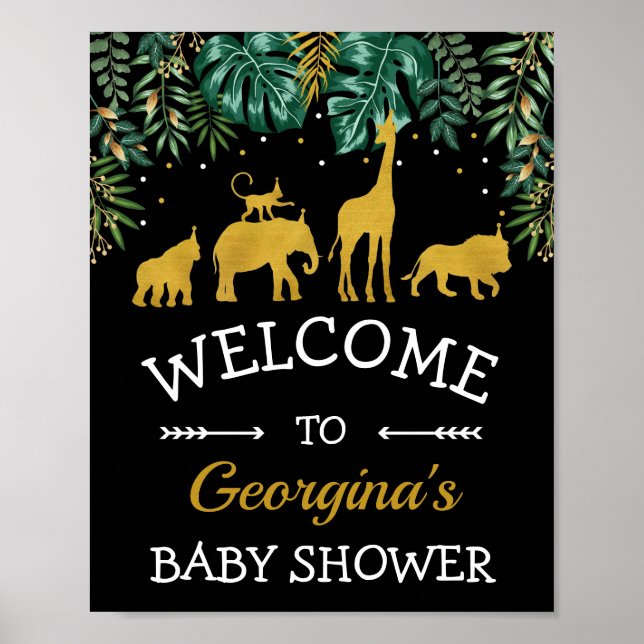 Affiche Safari tropical Jungle Animaux Baby shower Bienven (Devant)