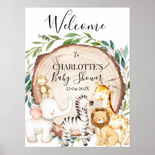 Affiche Safari verdure Baby shower en tranche de bois Bien