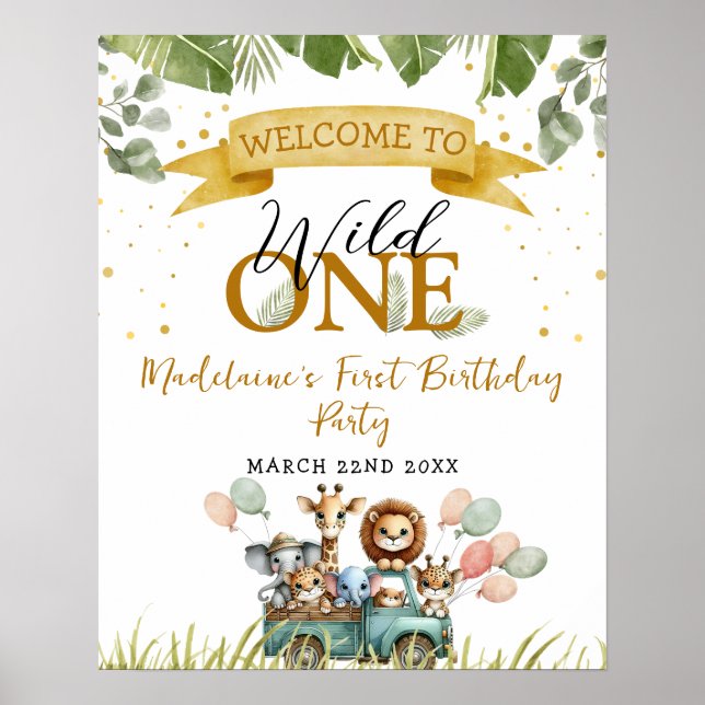 Affiche Safari Welcome Wild One First Birthday Party (Devant)