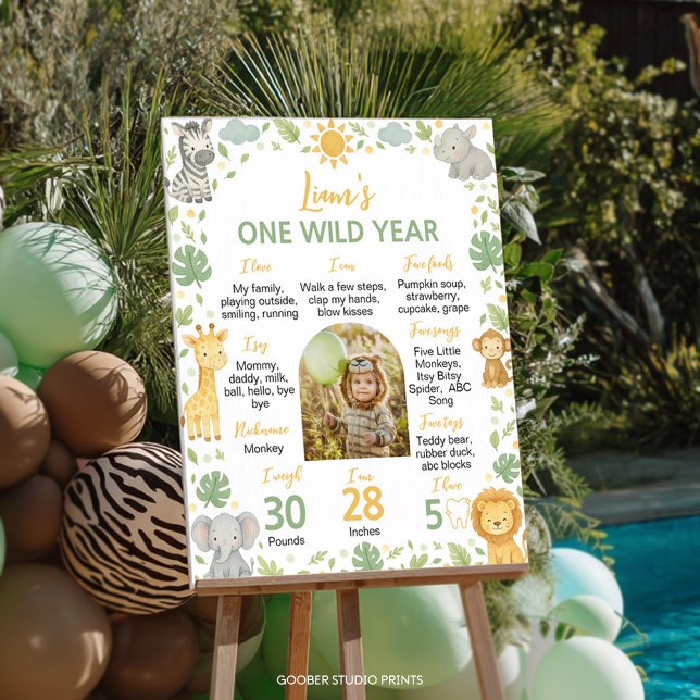 Affiche Safari Wild One 1st Birthday Photo Milestone Sign (Créateur téléchargé)
