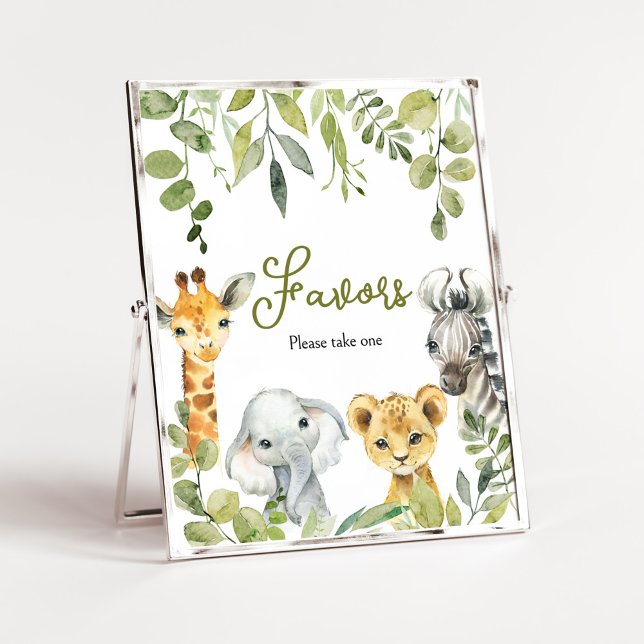 Affiche Safari Wild One Jungle Privilégier (Greenery Animals Baby Shower Favors Sign)