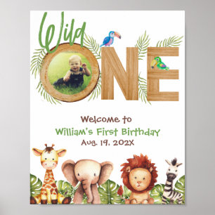 Affiche Safari Wild One Photo Bois Premier anniversaire Bi