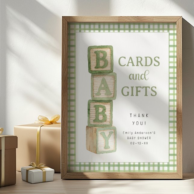 Affiche Sage Baby Blocks Cards and Gifts Baby Shower Sign (Cards & Gifts Baby Shower Sign)