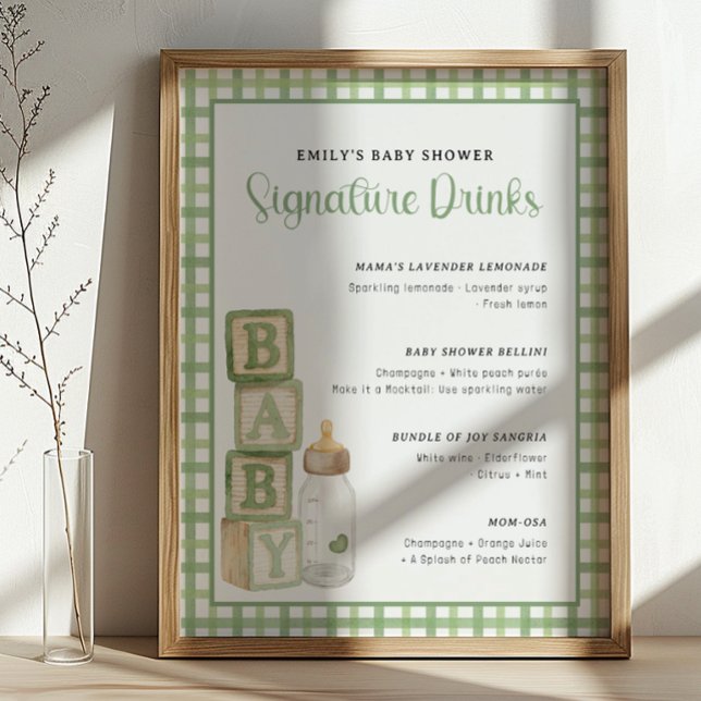 Affiche Sage Baby Shower Signature Drinks Sign Printable (Baby Shower Signature Drinks)