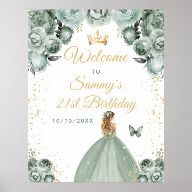 Affiche Sage Blonde Cheveux Princesse Anniversaire Bienven (Devant)
