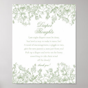 Affiche Sage Chinoiserie Flora Diaper Thoughts Baby Shower