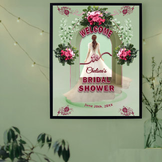 Affiche Sage Eucalyptus Burgundy Floral Bridal Welcome 