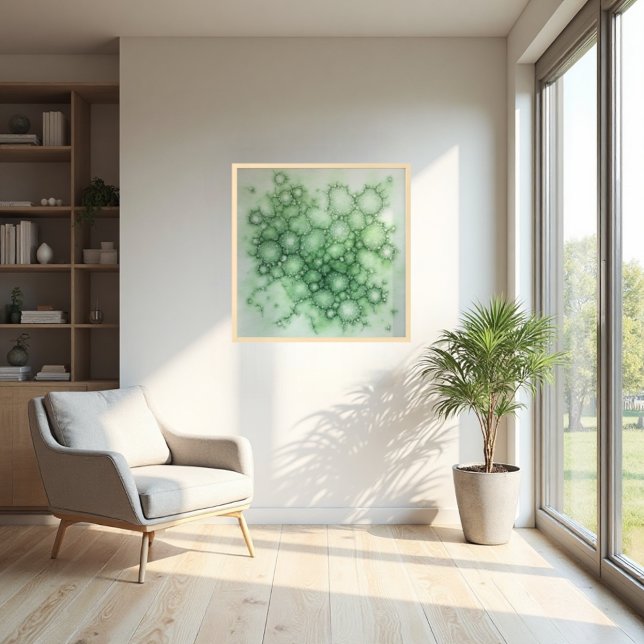 Affiche Sage Fenestrated Lichen Abstrait - biologique mode (Sophisticated sage lichen art on high-quality paper. A nature-inspired modern focal point.)