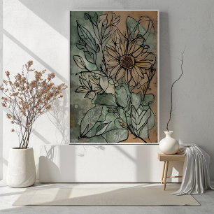 Affiche Sage floral Boho Abstrait et beige