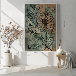 Affiche Sage floral Boho Abstrait et beige