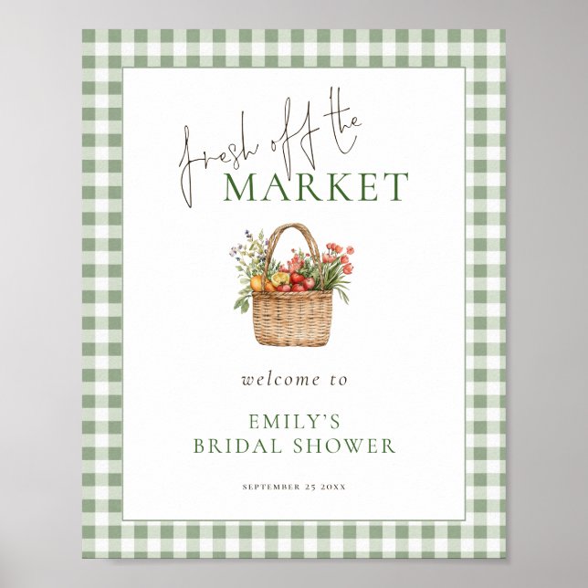 Affiche Sage Gingham de Mariage de Bienvenue Douche Mariée (Devant)