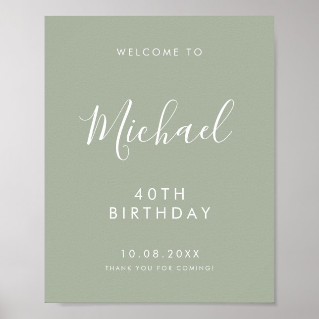 Affiche Sage Gree Script Manuscrit Bienvenue 40e Anniversa (Devant)