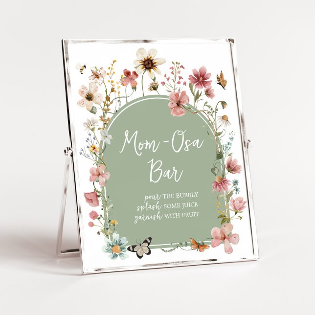 Affiche Sage Green Baby Bloom Baby shower Maman Osa Bar (Gender Neutral Wildflower Baby Shower Mom Osa Bar Sign)