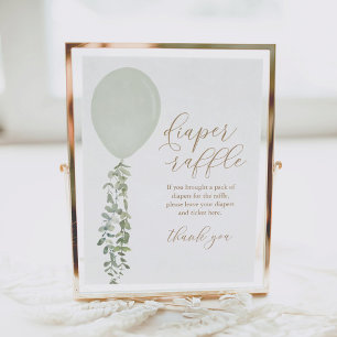 Affiche Sage Green Balloon Baby shower Déchets Raffin