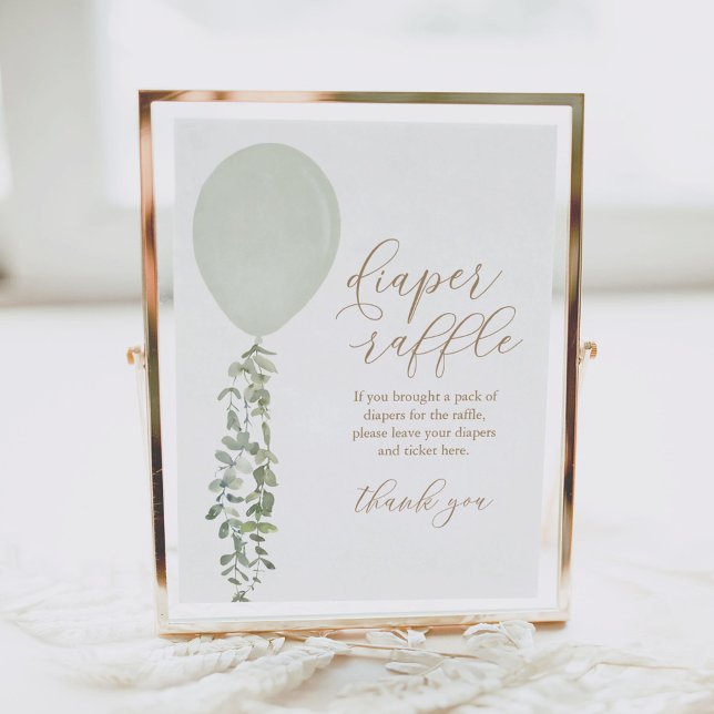 Affiche Sage Green Balloon Baby shower Déchets Raffin (Créateur téléchargé)