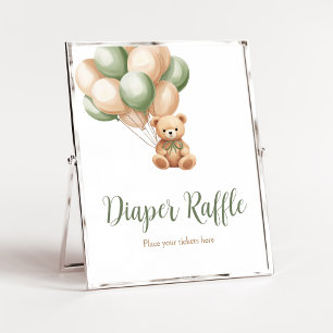 Affiche Sage Green Bear Balloon Baby shower Déchets Raffin